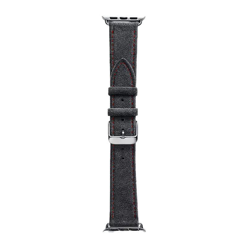 Alcantara Apple Watch Band With Buckle - Space Grey With Red Stitching - 42/44/45mm & Ultra (49mm) - Alcanside